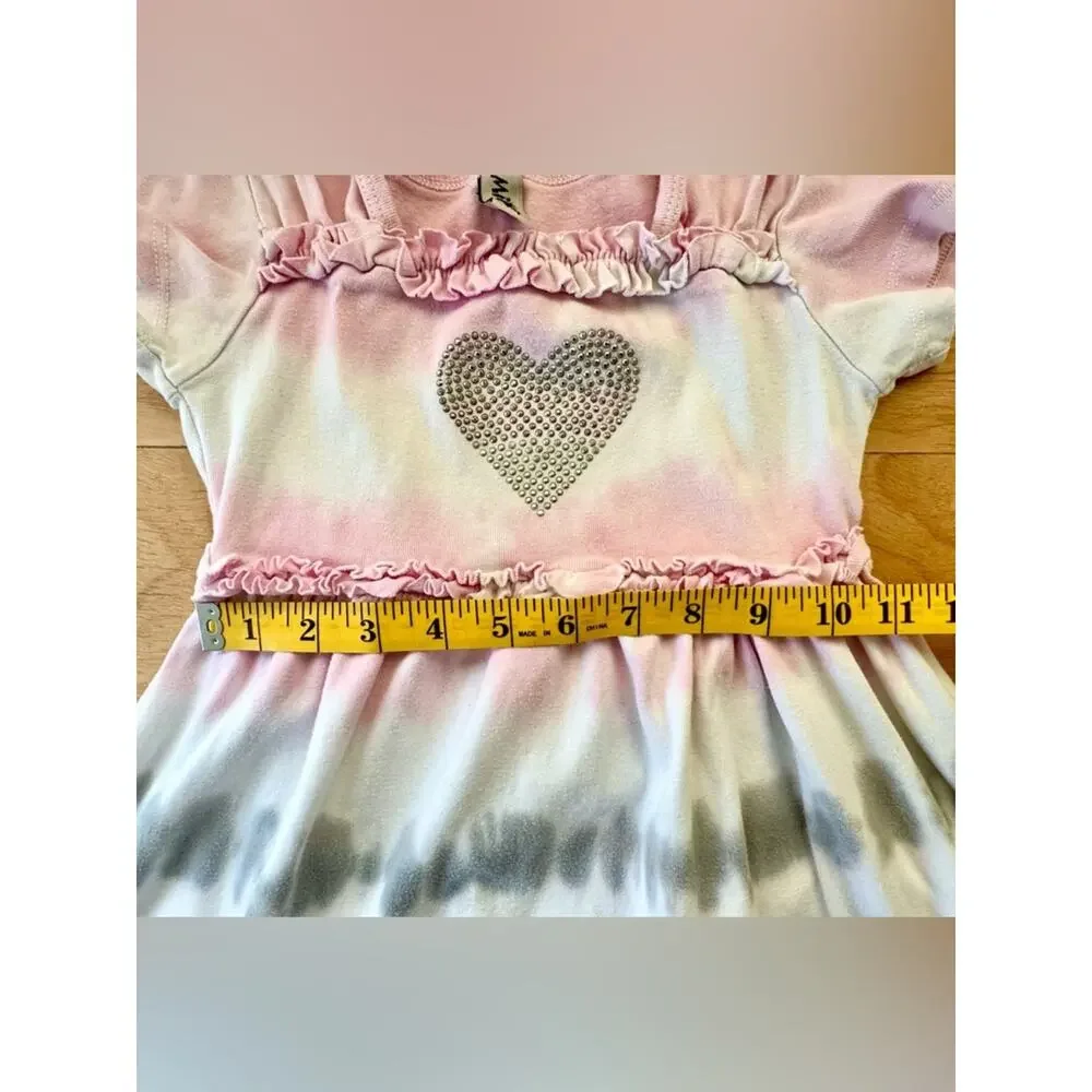 Vintage Girls Tie Dye Dress Rhinestone Heart Ruffle Empire Waist Size 8 Boho